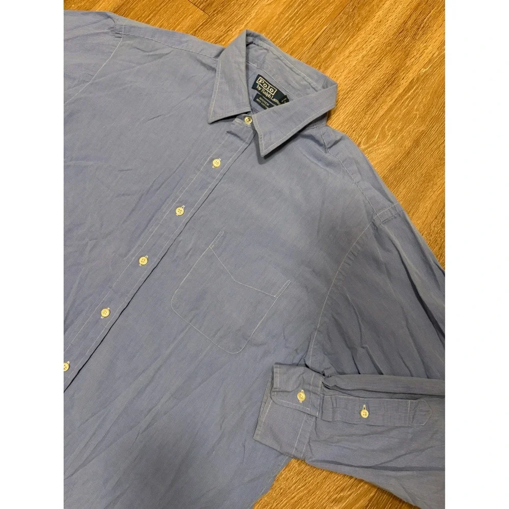 Polo Ralph Lauren Andrew Blue Micro Stripe Cotton Button Down Shirt Mens 17.5 35